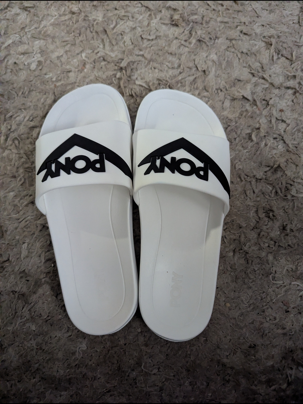 Pony White and Black Logo Slide Sandals